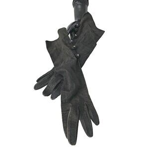 Vintage Evening Gloves Black Suede & Aurora Borealis Beading Evening Gloves Dres